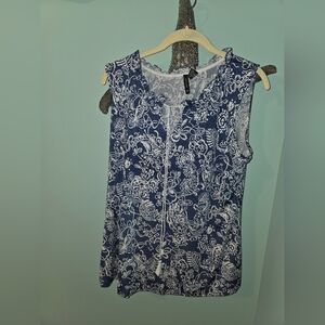 new directions Navy Blue Floral Sleeveless Blouse